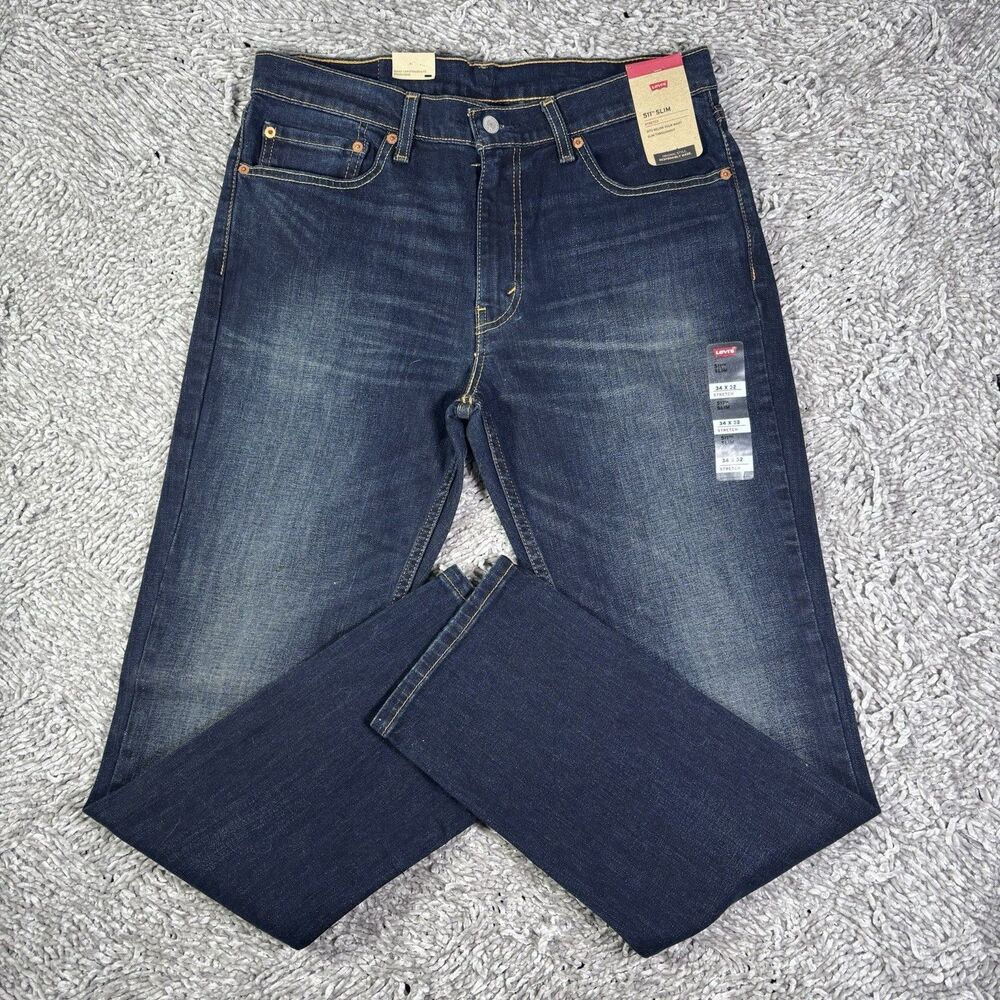 Levis 511 Slim Jeans Mens 34x32 Denim Blue Stretch Preppy Designer Flex NWTGS